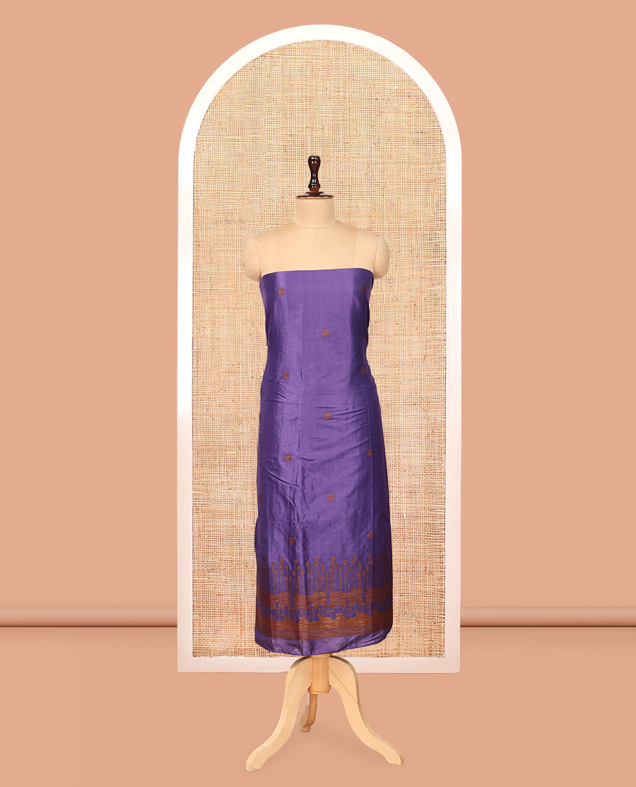 Royal Blue Semi Silk Material Chudidar Set, Adorned with Copper Zari Intricate Design Woven Top, a Santoon Bottom, Matching Dupatta