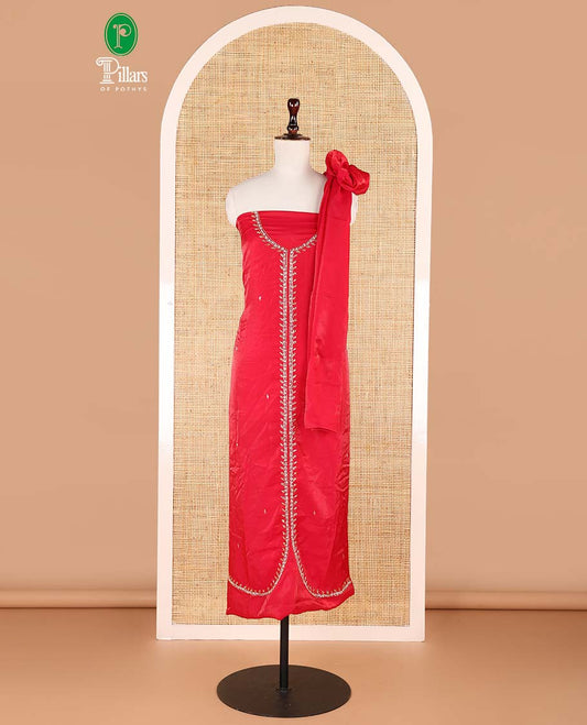Pink sherwani pattern , hand work velvet organza chudidhar material top with american crepe pant & one side bead work dupatta