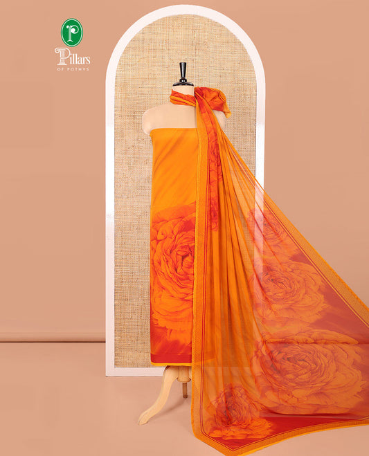 Mustrad Material Chudidar Set, Artfully Decorated with Elegant Rose-Theme Abstract Print on Its Italian Crepe Top, Subtly Made Italian Crepe Bottom, and Georgette Dupatta of Rose Print