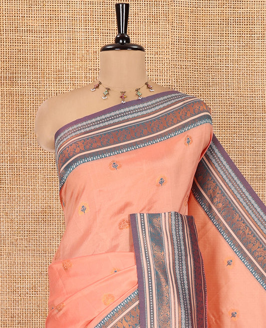 Onion Pink Litchi Chettinad Cotton Saree Features Buttas, Contrast Traditional Border, Grand Pallu,  Contrast Blouse