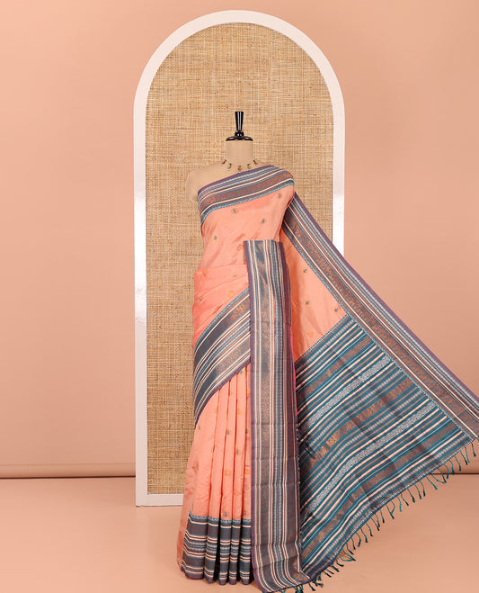 Onion Pink Litchi Chettinad Cotton Saree Features Buttas, Contrast Traditional Border, Grand Pallu,  Contrast Blouse
