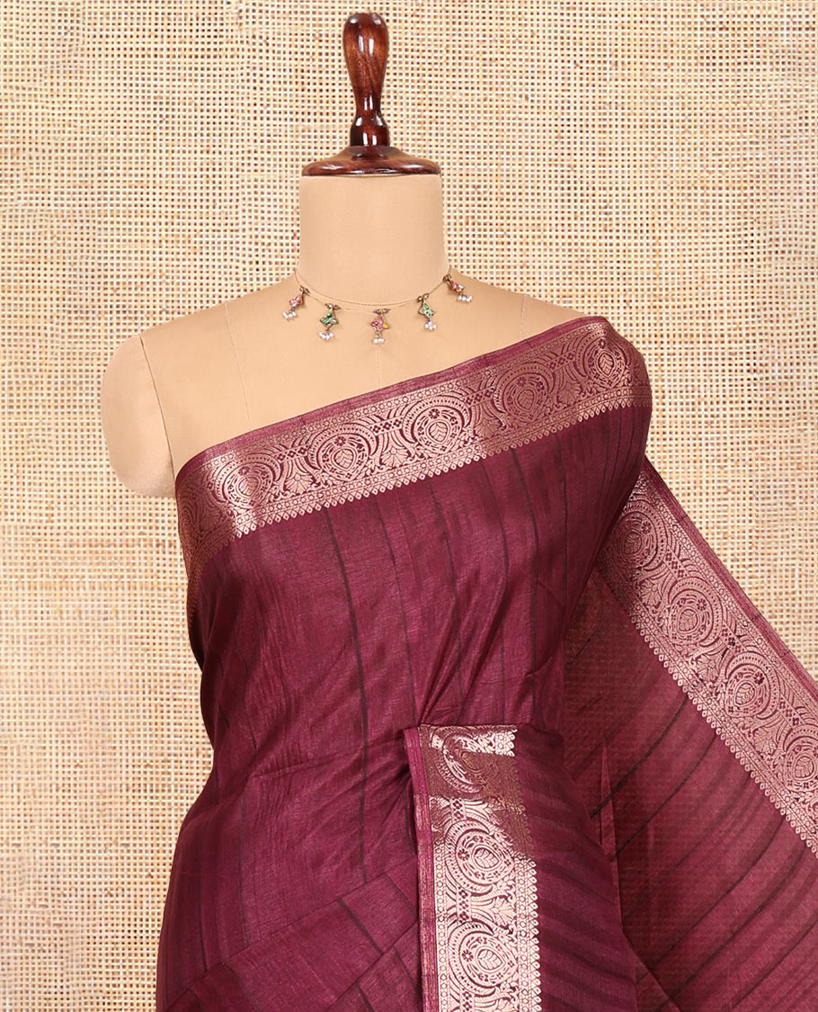 Purple Fancy Tussar Saree, Intricate Border, Grand Pallu, a Printed Blouse, Matching Brocade Blouse