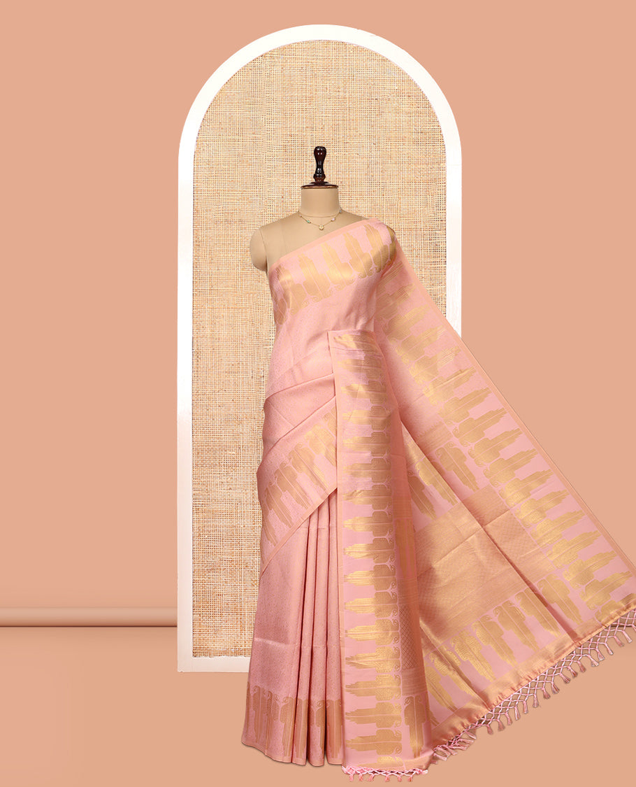 Peach Jacquard Litchi Saree