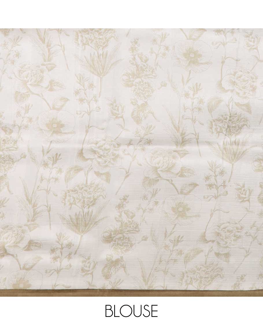 Cream floral design printed silk saree with contrast floral design border & floral design pallu