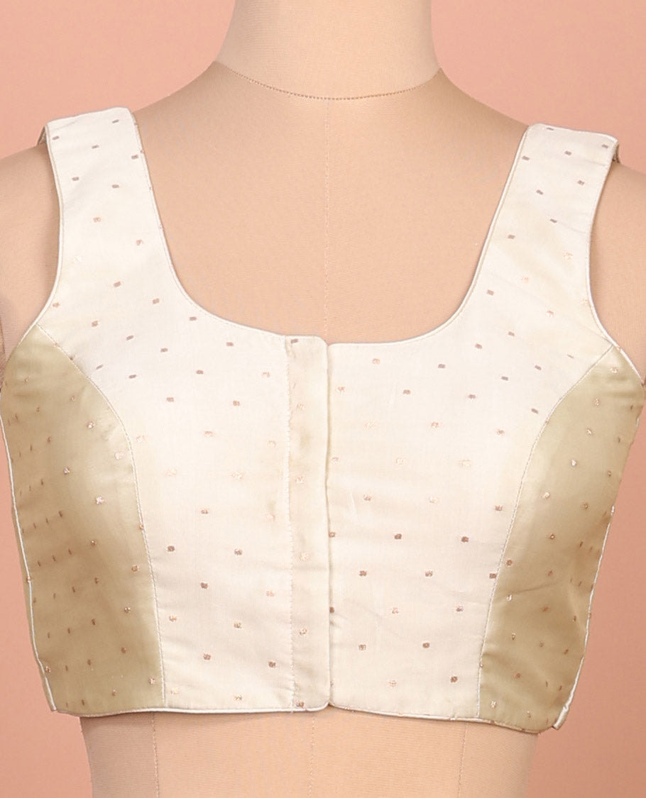 Cream buttas front-back round-neck sleeveless readymade blouse
