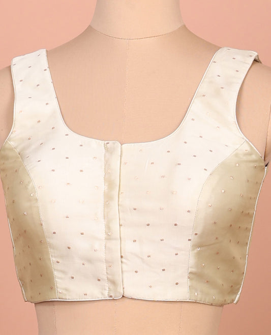 Cream buttas front-back round-neck sleeveless readymade blouse
