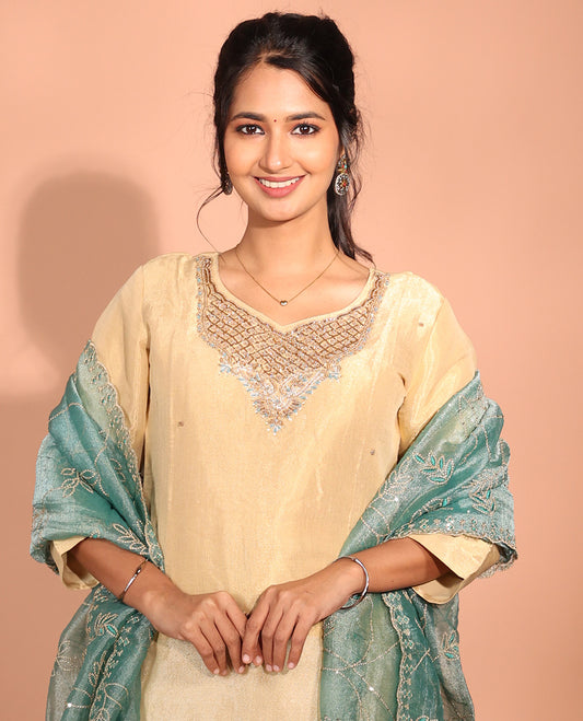 Sandal Tissue Embroidered Readymade Suit