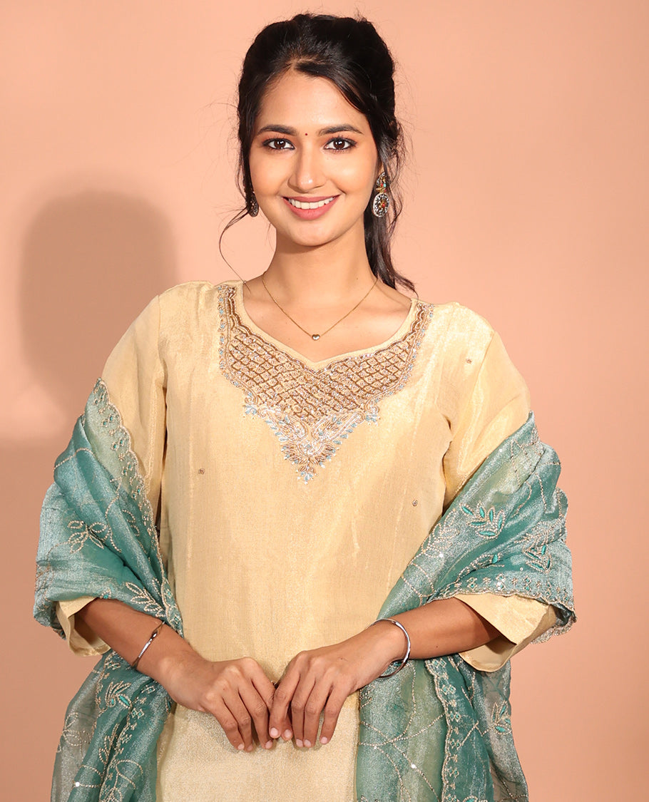 Sandal Tissue Embroidered Readymade Suit