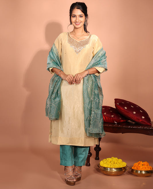 Sandal Tissue Embroidered Readymade Suit
