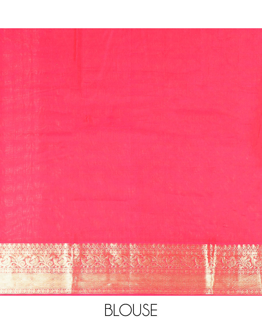 Light green floral motifs silk cotton saree with contrast intricate zari design border & argyle design pallu