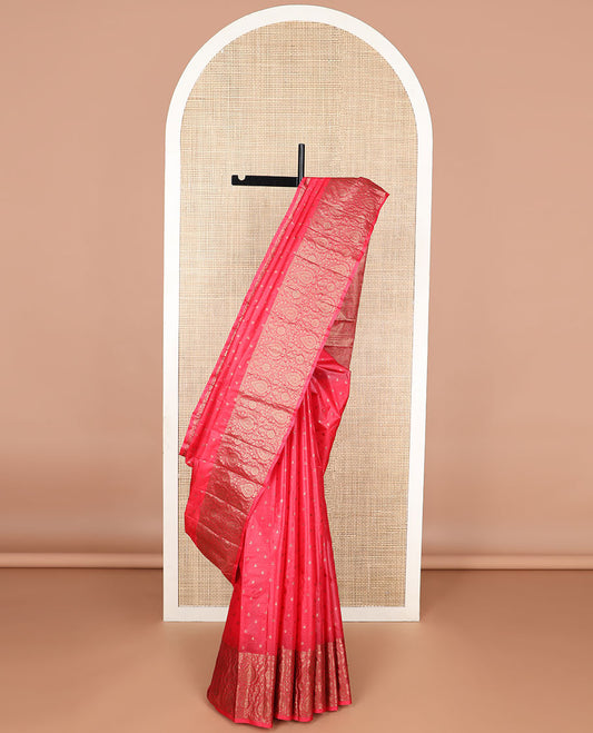 Red motifs tussar silk saree with self floral design border & floral design pallu