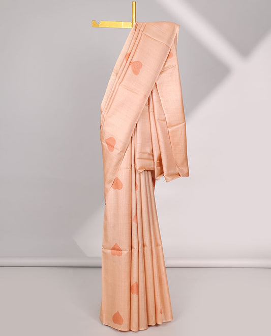 Borderless Orange all over heart motifs tussar saree