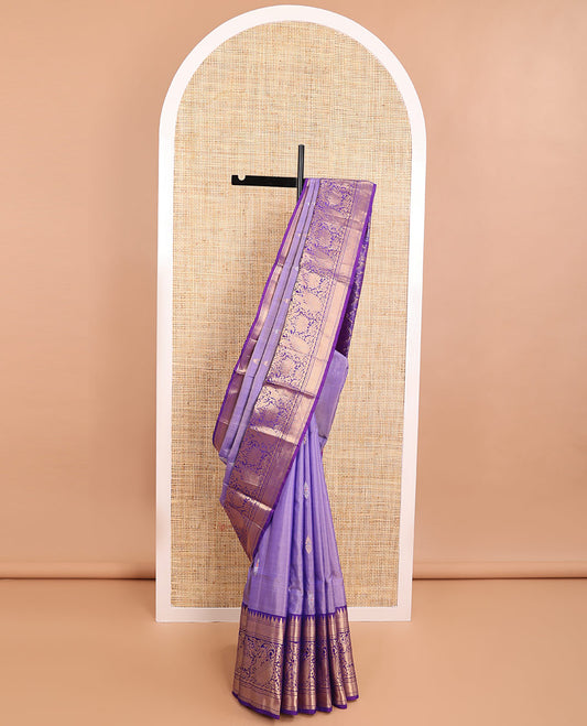 Lavender paisley design uppada saree with contrast intricate zari design border & checked floral design pallu