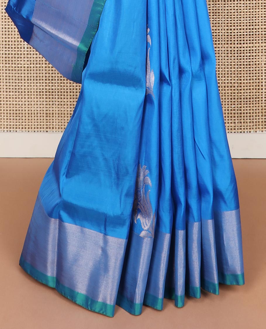 Blue motifs uppada silk saree with self zari border & ogee design pallu