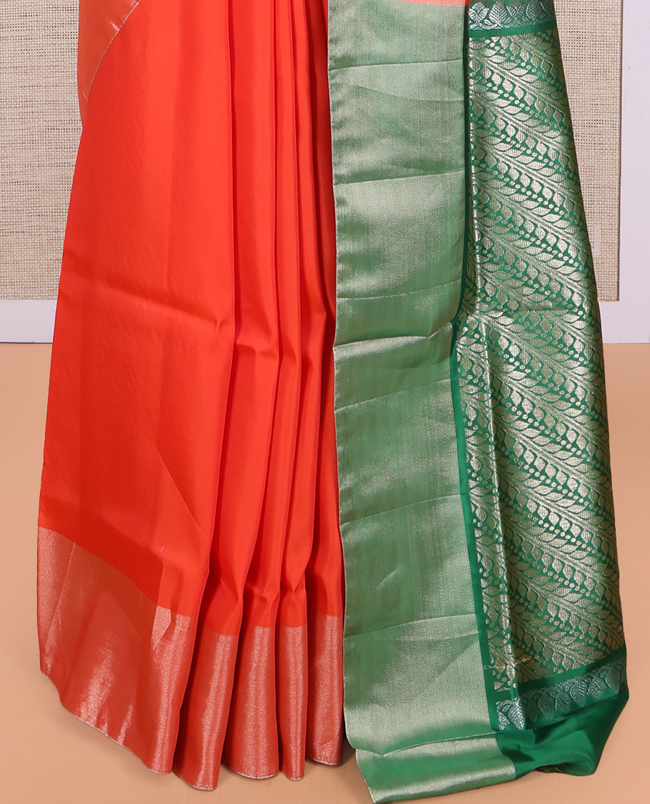 Orange Uppada Saree, Crafted with Zari Buttas, a Bavanji Border, Contrast Leaf Vine Pallu, and a Contrast Blouse