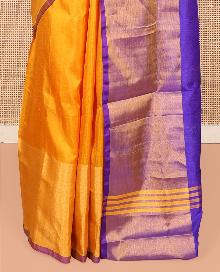 Yellow Uppada Silk Saree, Sparsely Woven with Buttas, Highlighted by a Zari Border, Contrast Zari Design Pallu, and a Contrast Blouse