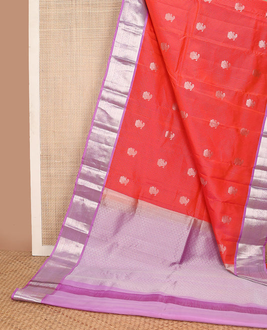Red striped, buttas vasundhara elite silk saree with contrast zari design border & argyle design pallu