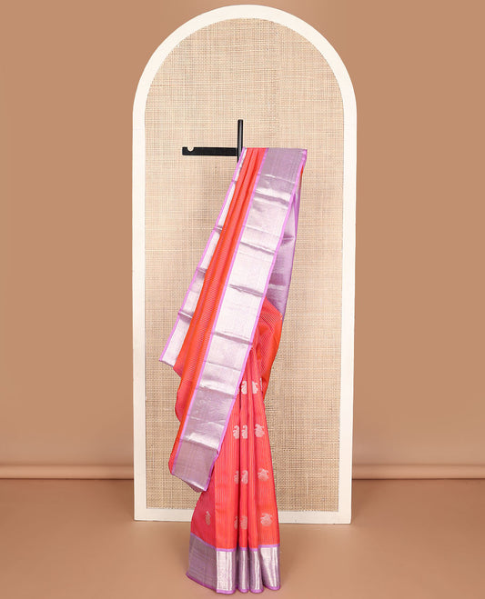 Red striped, buttas vasundhara elite silk saree with contrast zari design border & argyle design pallu