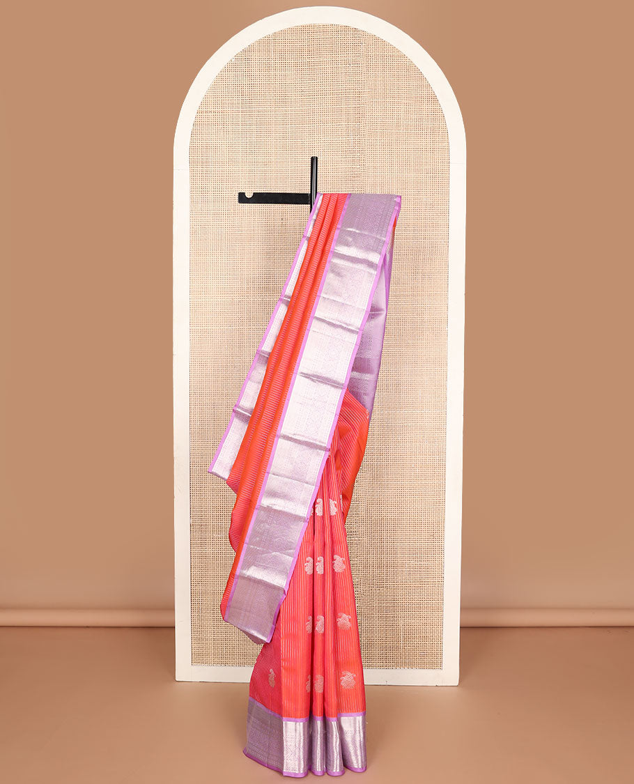 Red striped, buttas vasundhara elite silk saree with contrast zari design border & argyle design pallu