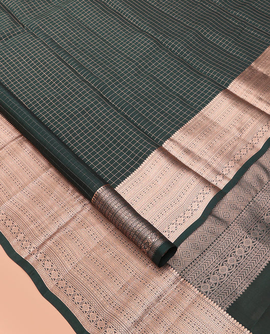 Green Checked Vasundhara Lite Silk Mix Saree, a Traditional Zari Border, Jaal Pallu, a Matching Blouse