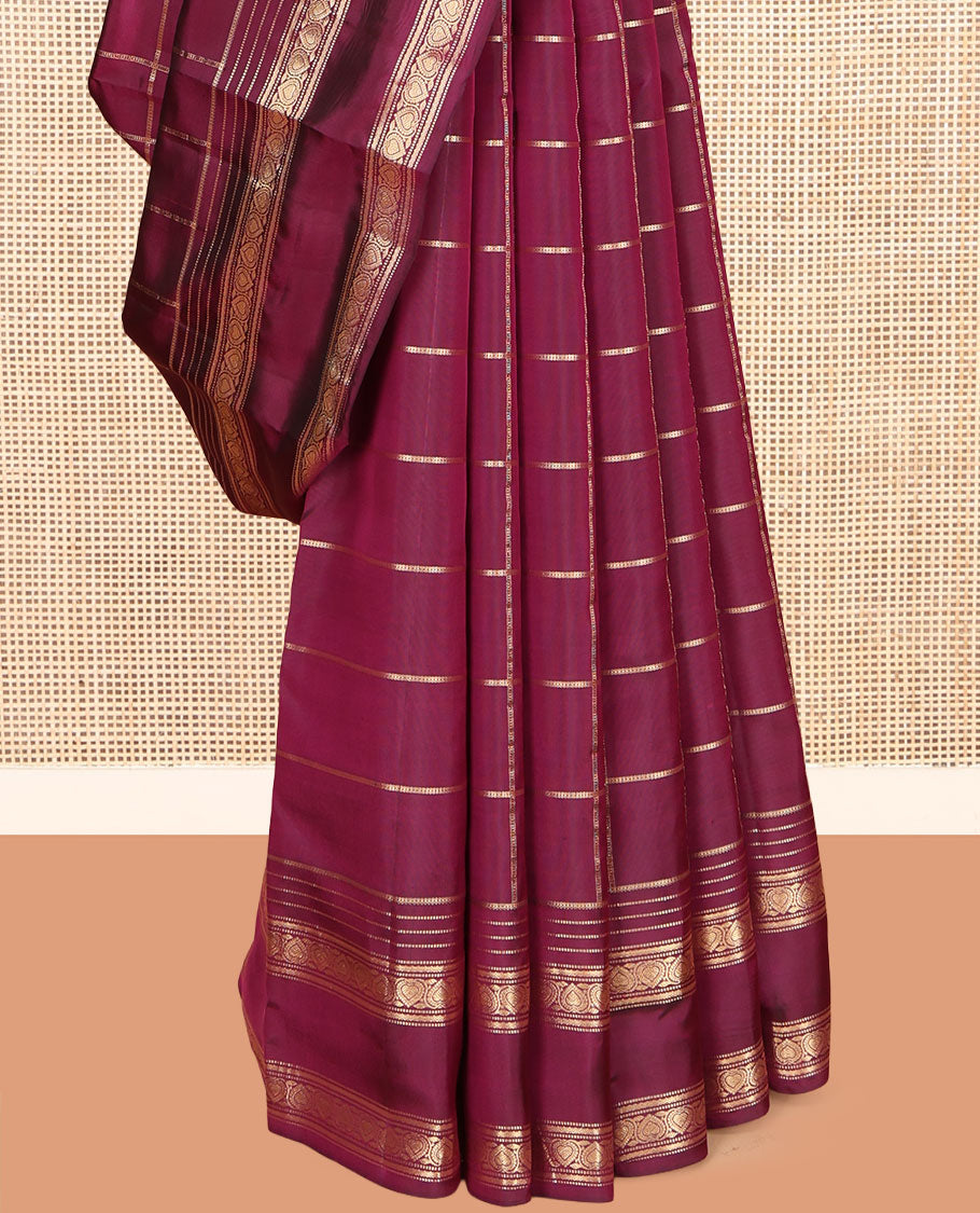 Wine Vasundhara Lite Silk Mix Saree, Elevated with Zari Checks, a Zari Rettai Pettu Border, Grand Jaal Pallu, and a Matching Blouse