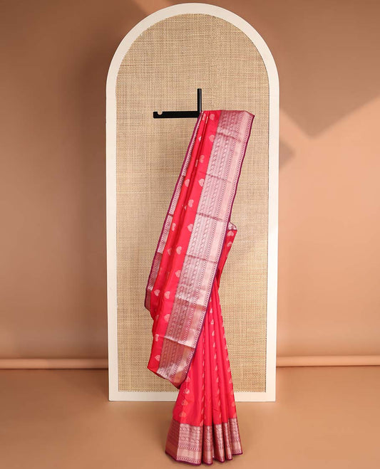 Red floral buttas vasundhara elite silk saree with contrast intricate zari design border & floral design pallu