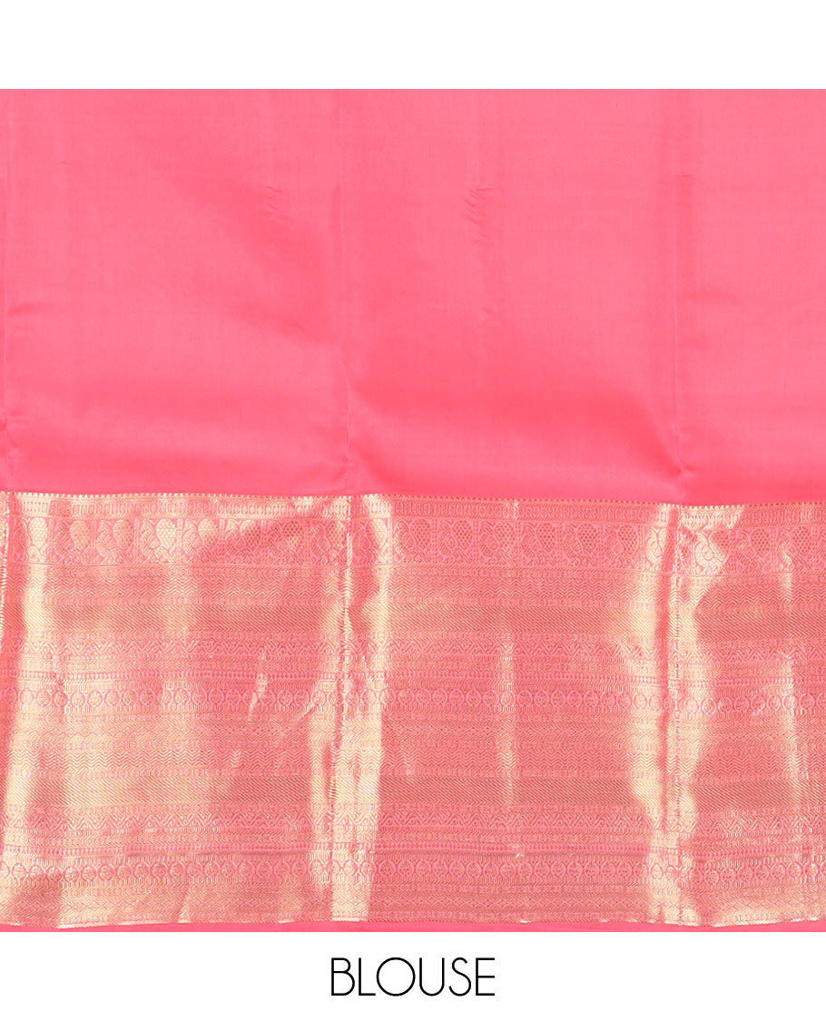 Blue zari design silk saree, zari border of vanki,mayil,rettai neli, diamond & geometric patterns & contrast jaal pallu