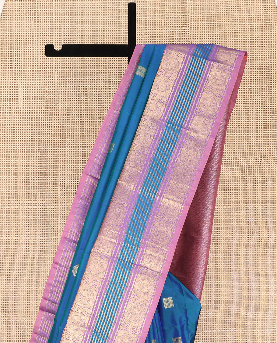 Blue Vasundhara Silk Saree, Enthralled with Zari Buttas All Over Its Body, Complemented by a Contrast Border of Neli, and Round Chakram Designs, Grand Jaal Pallu, and Paired with a Contrast Blouse