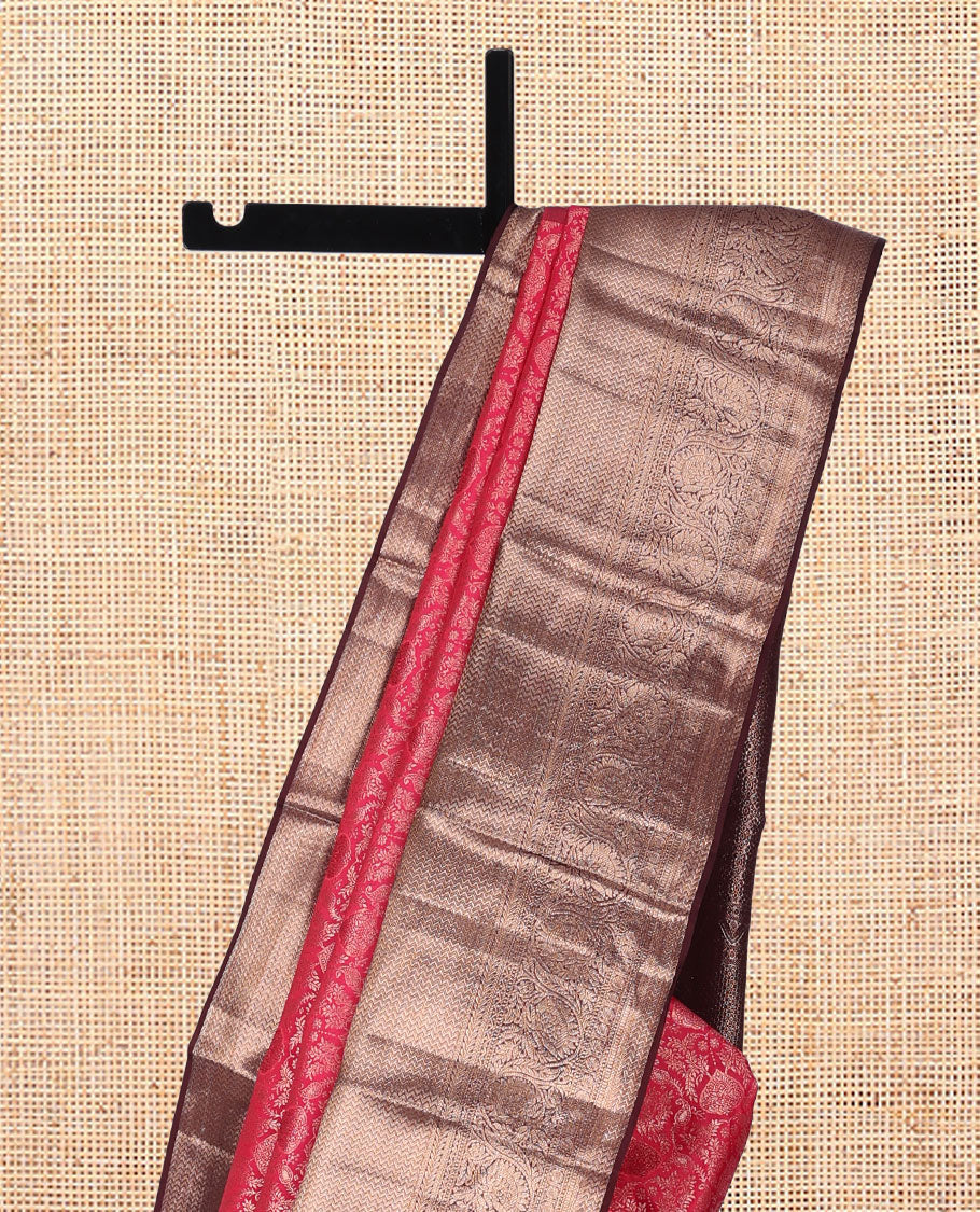 Pink Kanchipuram Wedding Silk Saree, Graced with Jacquard Design, a Contrast Border of Thilakam Mokku, Vanki, Kathir, Neli, and Kodi Visiry Designs, Grand Pallu, and a Contrast Blouse
