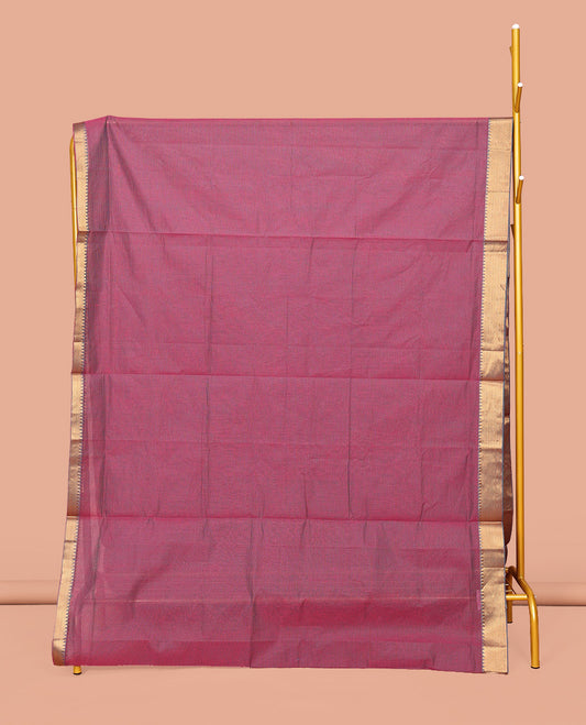Light Purple Sparsely Striped Mangalgiri Cotton Saree, Highlighted by a Zari Border, Gleaming Zari-Striped Pallu, and Paired with a Matching Blouse