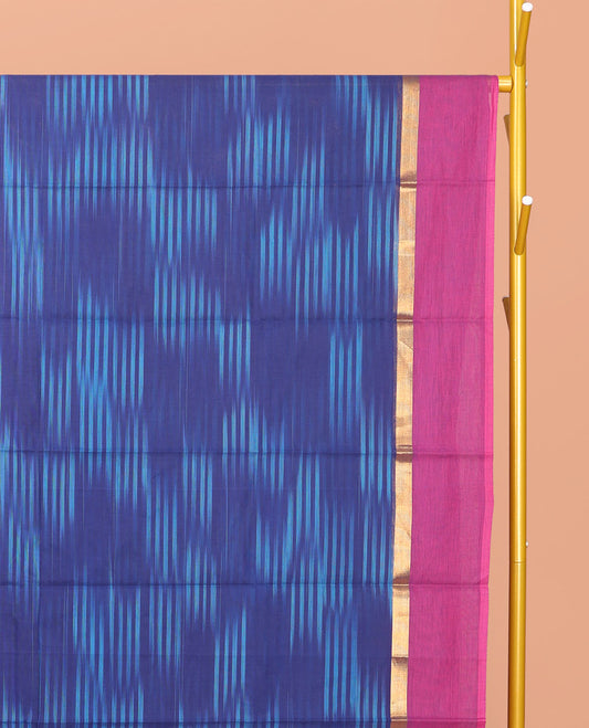 Blue IkatTextured Chirala Cotton Saree, a Contrast Border, Self-Pallu, and a Matching Blouse