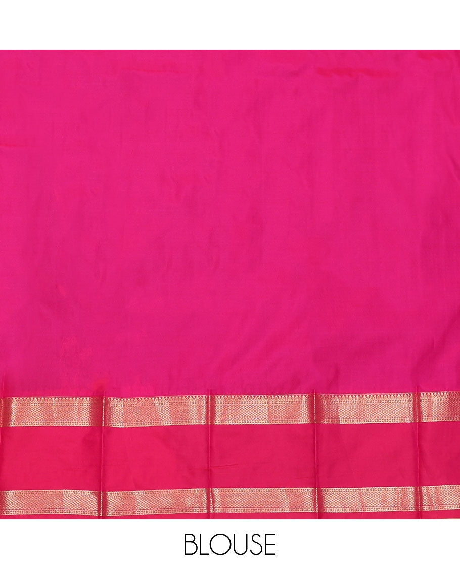 Blue Budget Silk Saree, Elevated with Buttas All Over Its Body, Complemented by a Contrast Traditional Zari Design Rettai Pettu Border, Grand Pallu of Jaal Designs, and Paired with a Contrast Blouse
