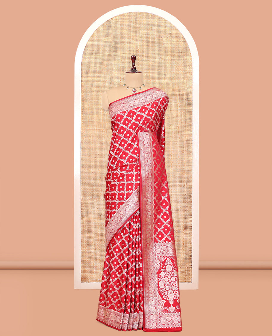 Red Semi-Banaras Satin Silk Saree