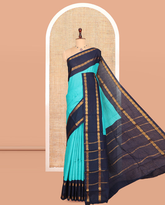 Blue Plain Sungudi Cotton Saree