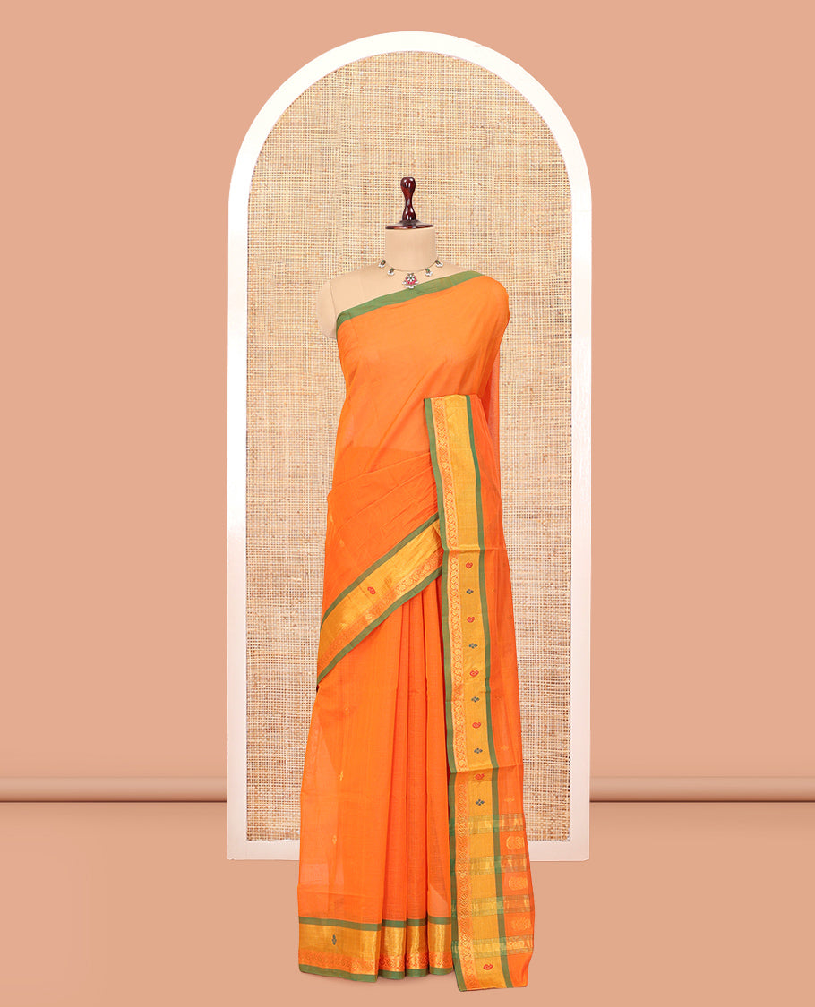 Orange Venkatagiri Cotton Saree