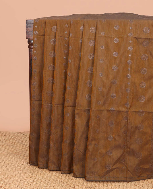Borderless brown round buttas semi silk cotton saree with geometric design pallu