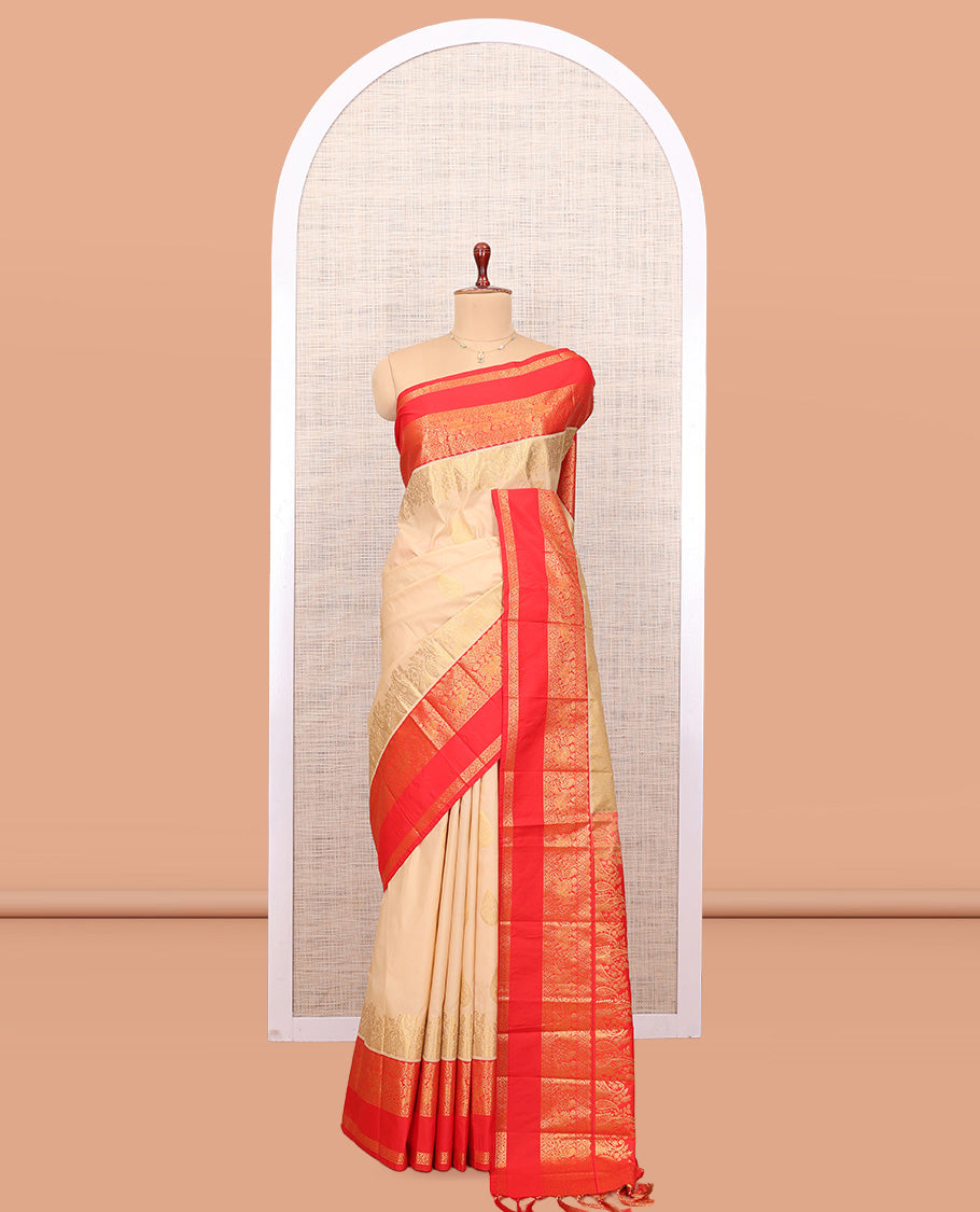 Off-White-Red Budget Silk Saree