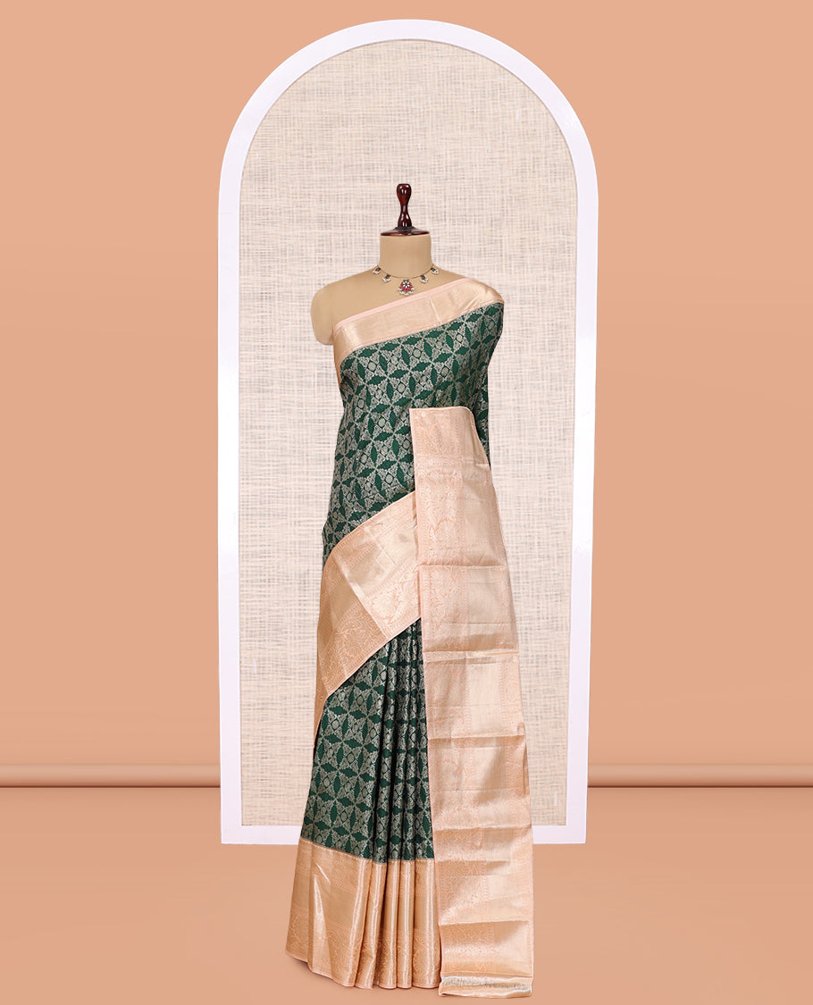 Green-Peach Jacquard Design Budget Silk Saree