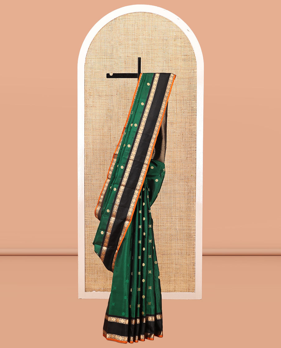 Green Buttas Vasundhara Lite Silkmix Saree, Contrast Rettai-Pettu Border, Contrast Blouse