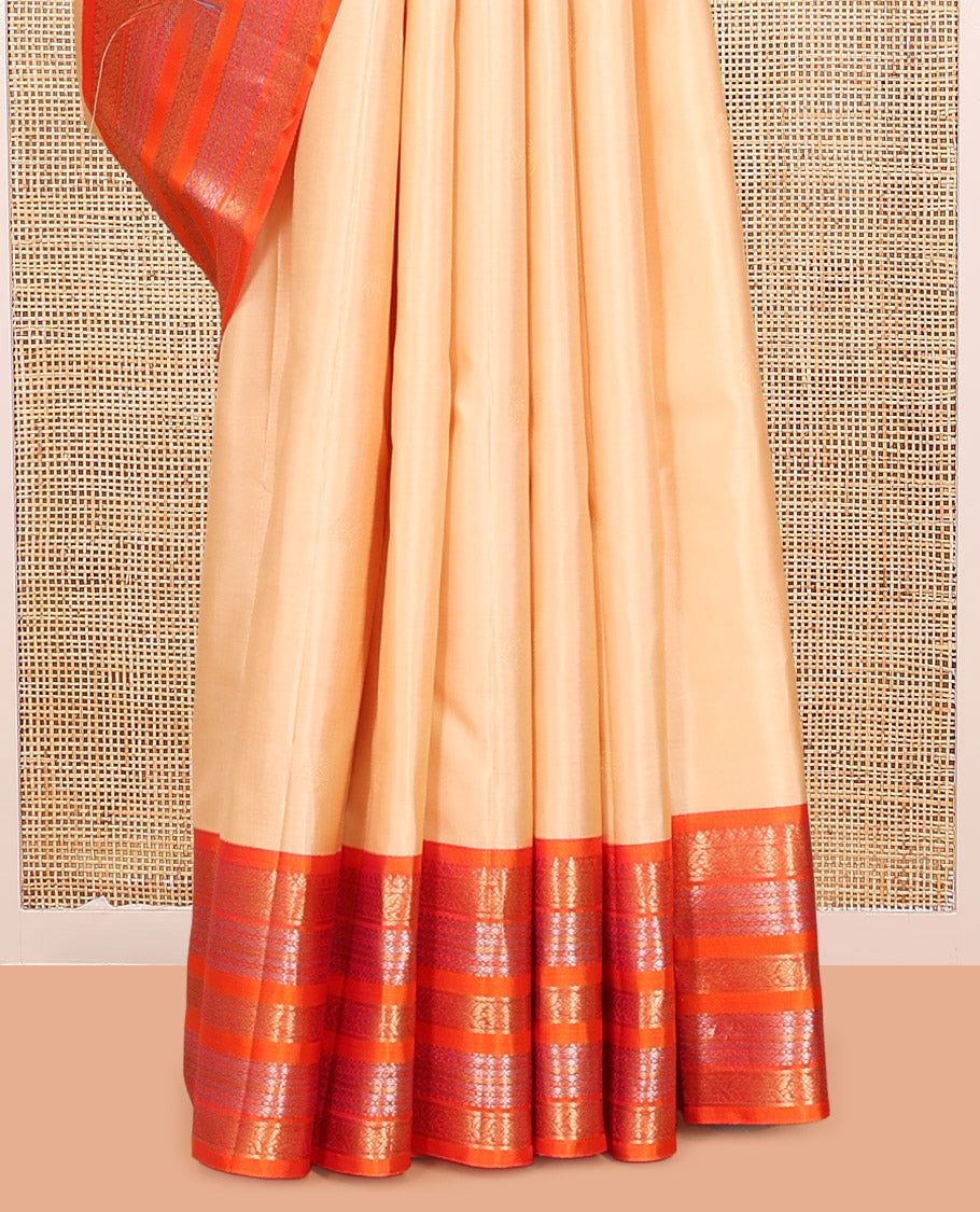 Sandal Manga-Chakra Buttas Vasundhara Silk Saree, Contrast Traditional Border, and Contrast Blouse