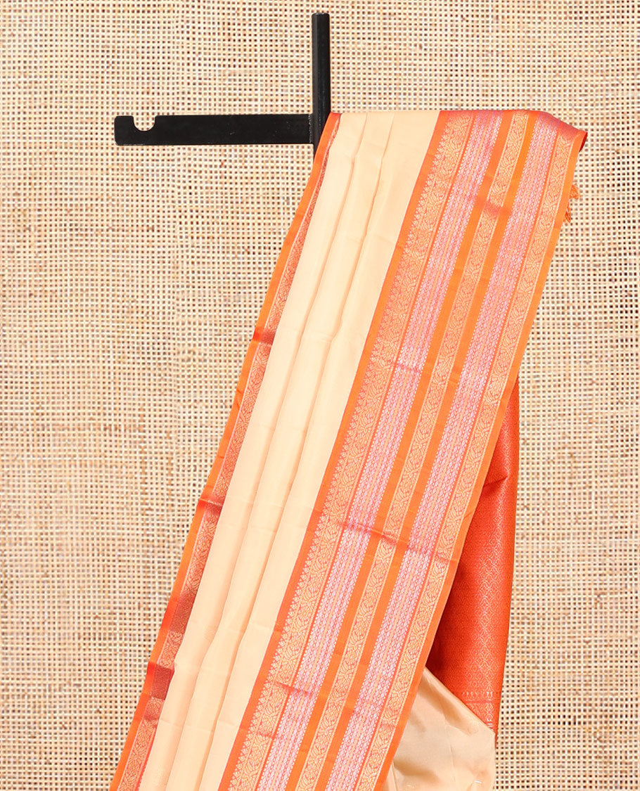 Sandal Manga-Chakra Buttas Vasundhara Silk Saree, Contrast Traditional Border, and Contrast Blouse