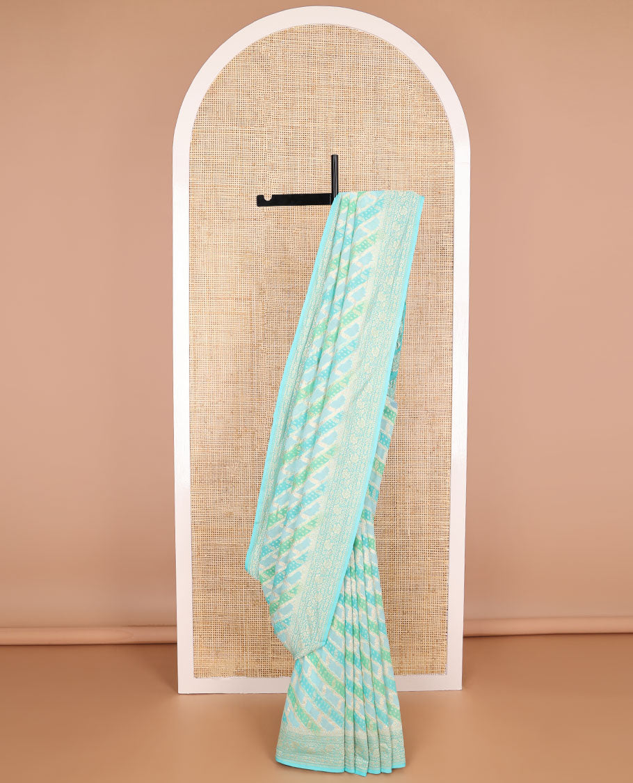 Blue rangkat-style jacquard design banaras georgette saree with zari border & intricate floral design pallu