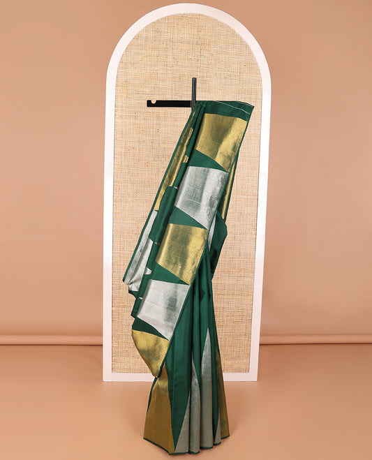 Dark green temple design kanchipuram designer silk saree with bhavanji design pallu