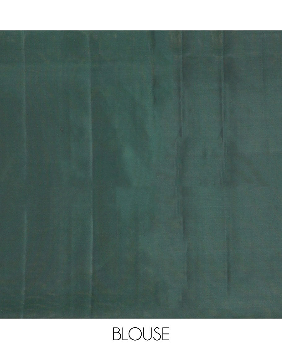 Bottle green striped mayuri soft silk saree with self floral design border & striped pallu