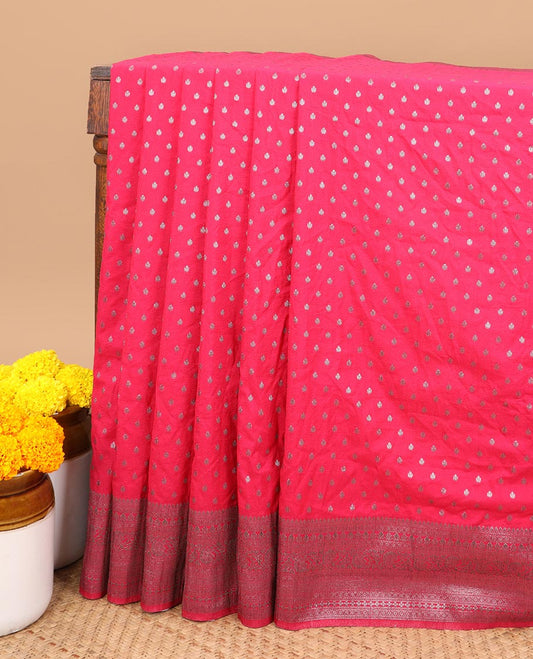 Red zari small butta candy crush georgette saree with zari jacquard border & weaving rich pallu along with plain blouse
