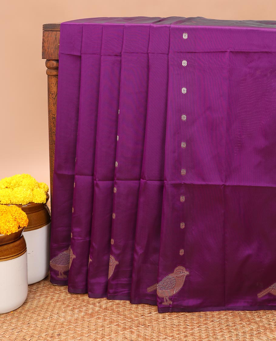 Purple small butta banaras kathan silk saree with copper silk thread border & rich pallu along with butta design blouse