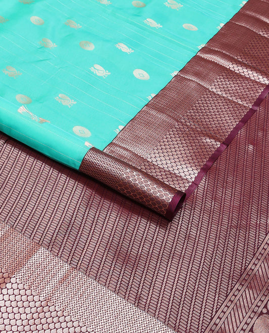 Blue buttas vasundhara elite silk saree with contrast ogee design border & geometric design pallu