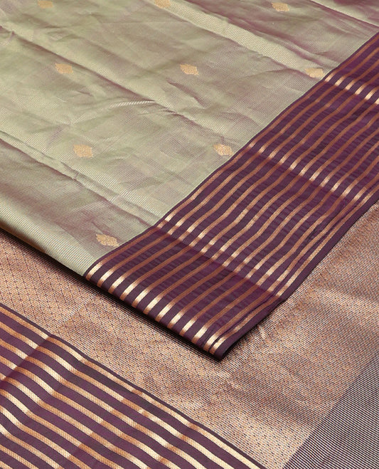 Grey striped & zari buttas vasundhara silk mix  saree, contrast zari striped border & pallu of jaal design
