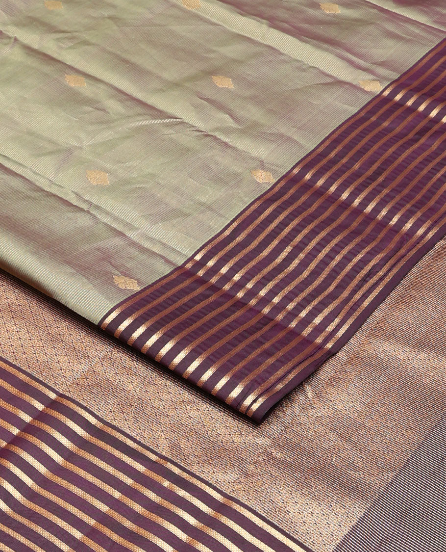 Grey striped & zari buttas vasundhara silk mix  saree, contrast zari striped border & pallu of jaal design