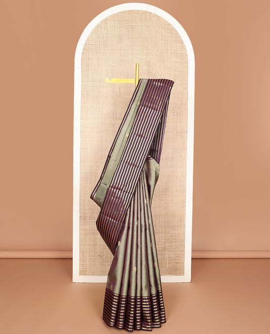 Grey striped & zari buttas vasundhara silk mix  saree, contrast zari striped border & pallu of jaal design